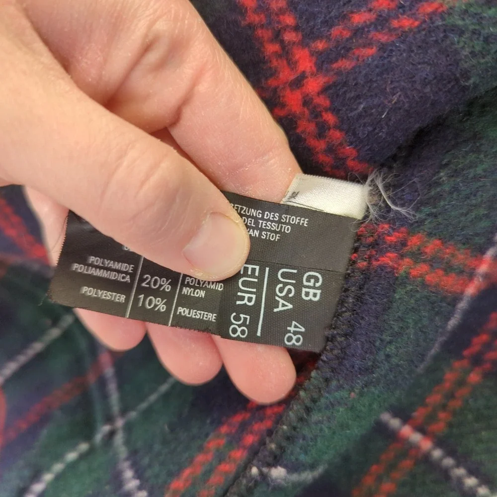 Monty Coat Men's Wool Blend Plaid‎ Lined Duffle Coat Size 48 Made in England